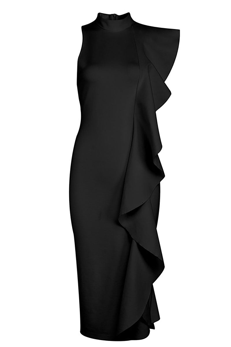 Black Ruffle Slit Sexy Bandage Party Dress