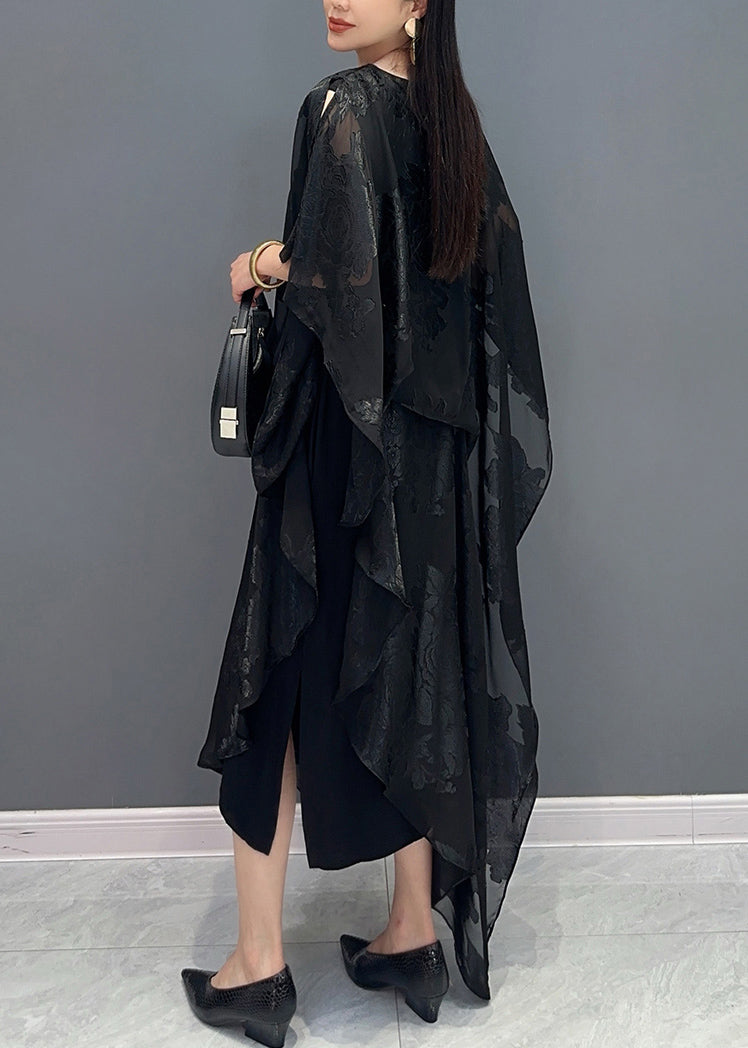 Floral Burnout Sheer V-Neck Batwing Sleeve Kaftan Maxi Dress - View 4