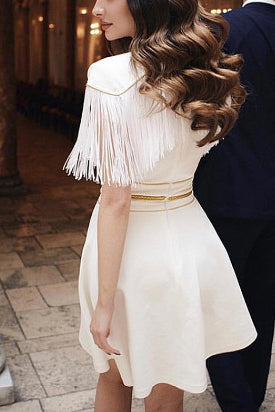 Black Tassel Trim Cutout Cocktail Dress - Mislish