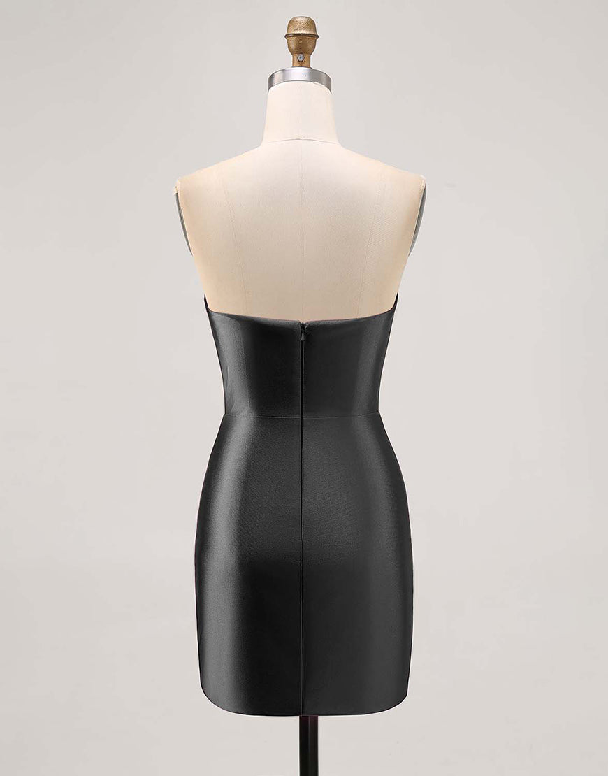 Sparkly Fuchsia Satin Tight Strapless Short Homecoming Dress with Rhinestones