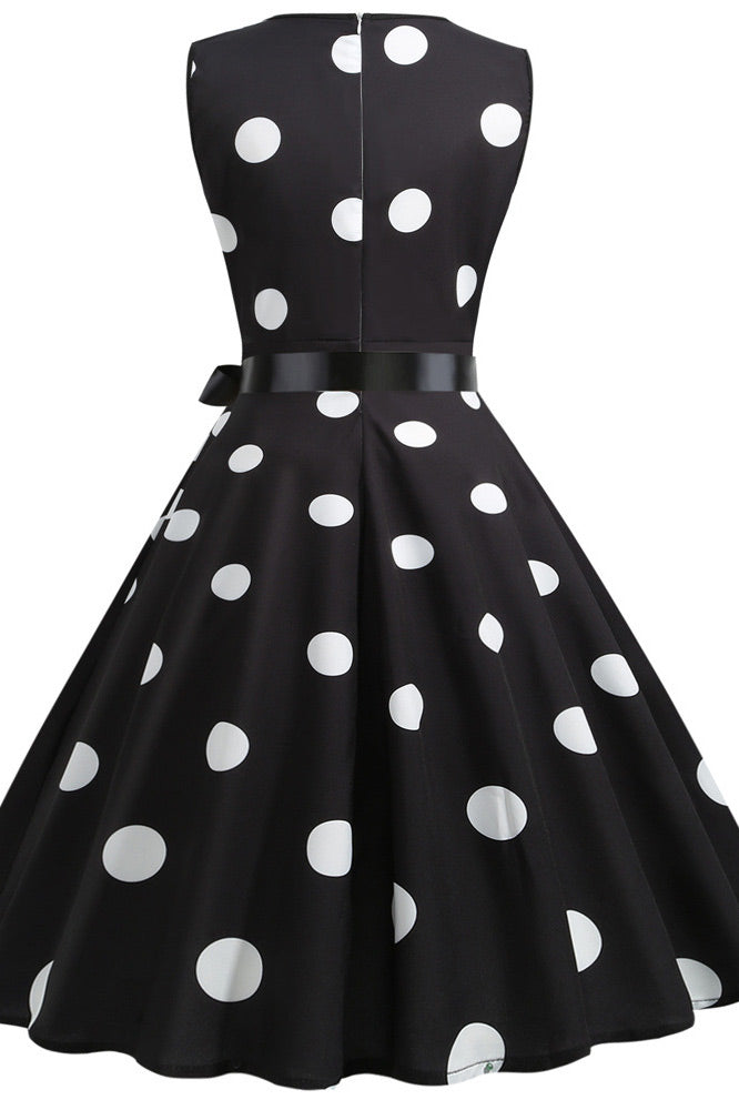 Black And White Polka Dot Sleeveless Swing Dresses Fashionpara