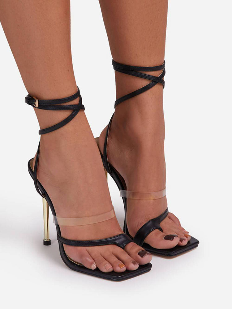 Square Toe Ankle Strap Heels