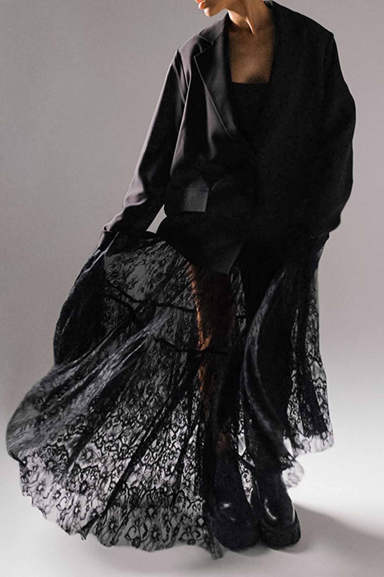 Black Floral Sheer Lace Skirt