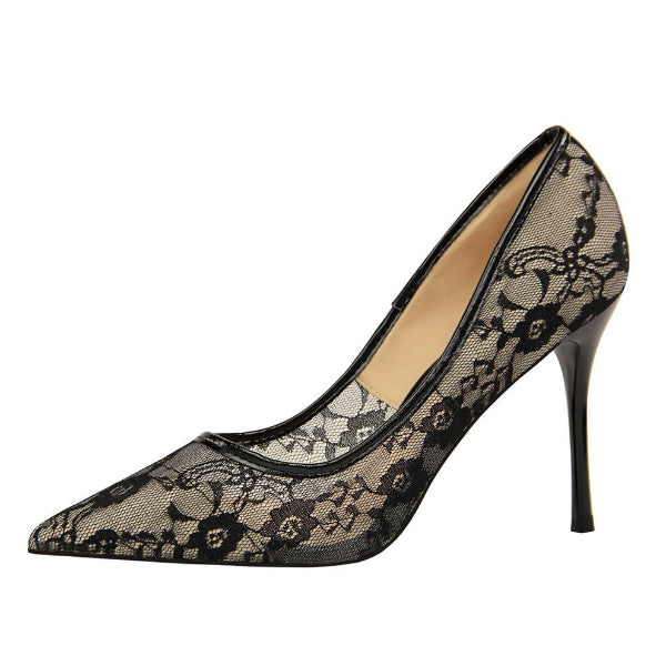 Black Lace Stiletto Heels Pointed-toe Shoes