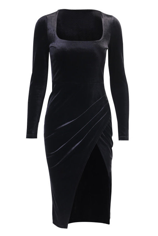 Black Long Sleeve High Split Cocktail Party Dress