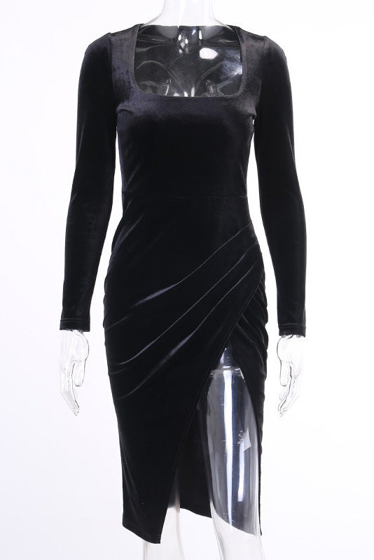 Black Long Sleeve High Split Cocktail Party Dress