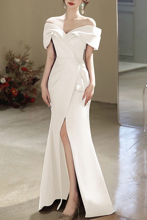 Black Off Shoulder High Split Evening Dress Prom Gown