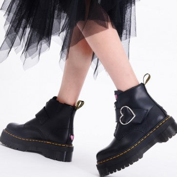 Black Platform Combat Boots With Buckle