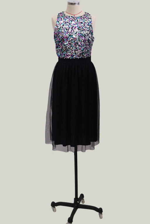 Black Sleeveless A-Line Tulle Midi Dress - Fashionpara