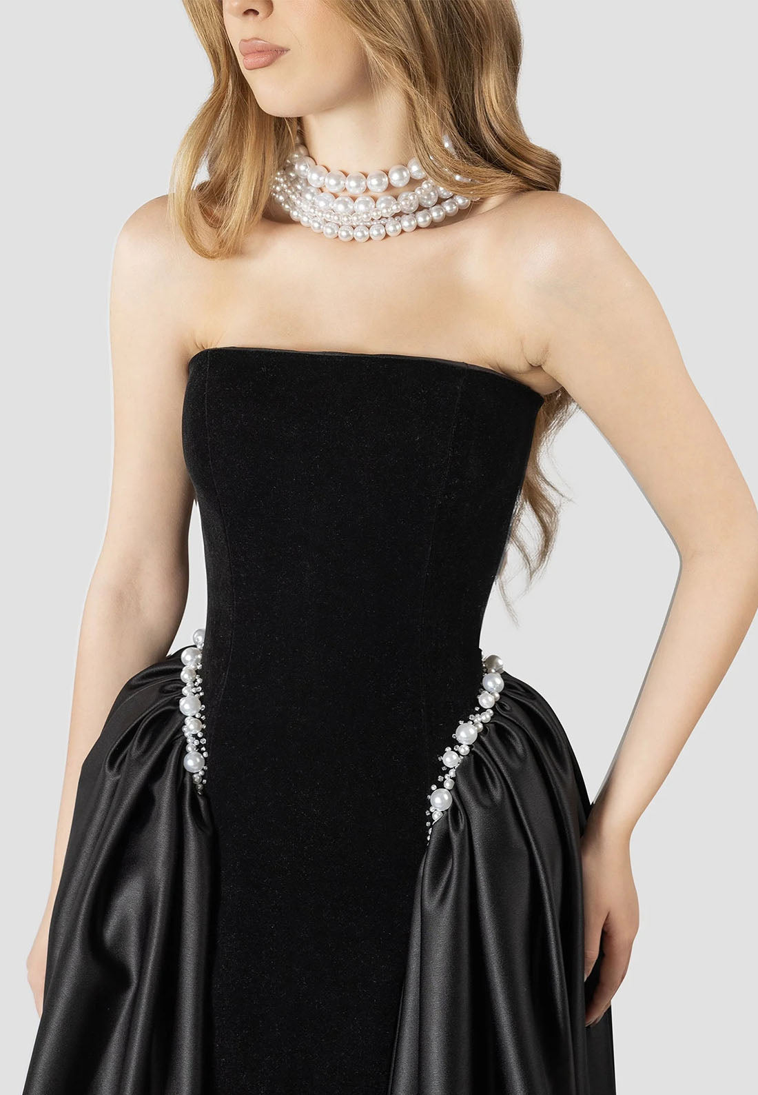 A-line Off the Shoulder Crisscross Back Formal Dresses Strapless Pleated Evening Gown