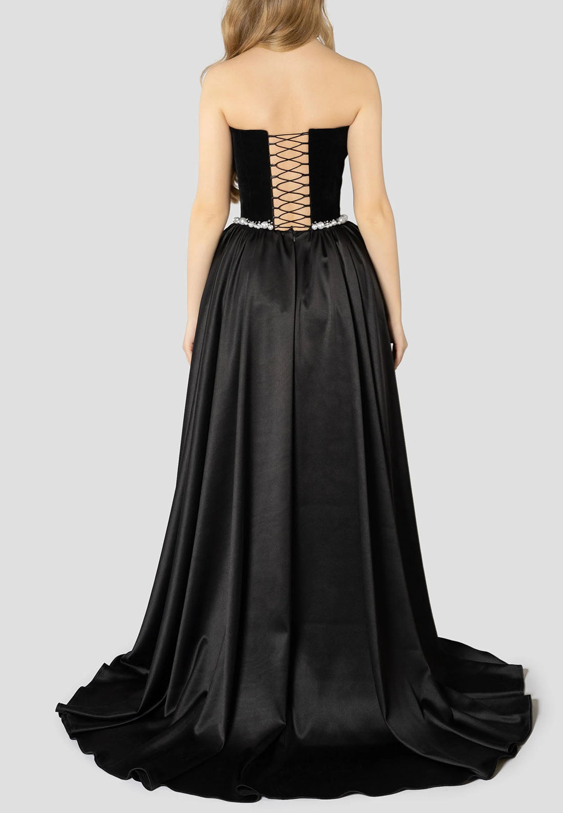 A-line Off the Shoulder Crisscross Back Formal Dresses Strapless Pleated Evening Gown