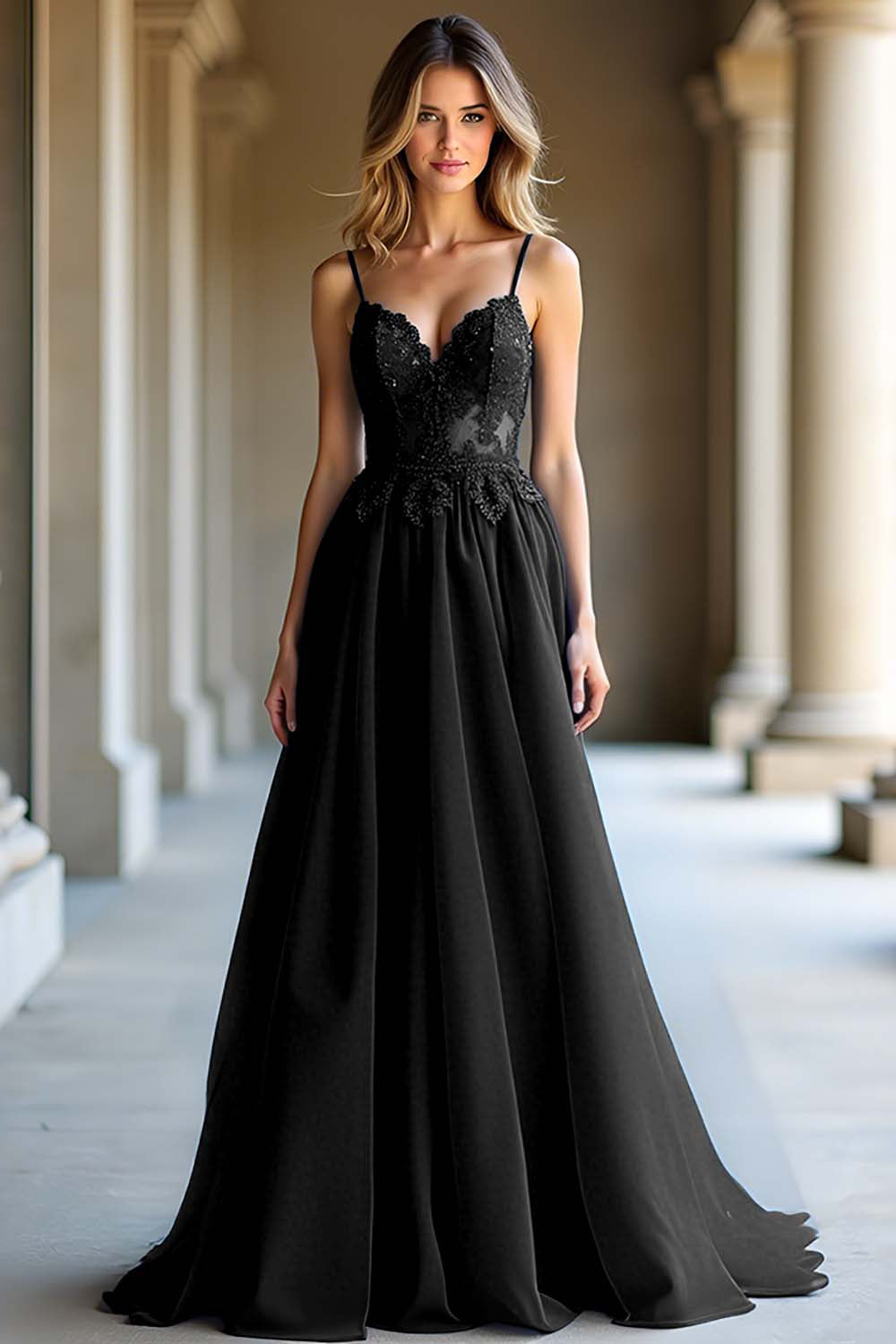 Elegant Dark Blue Spaghetti Straps Prom Dress with Appliques