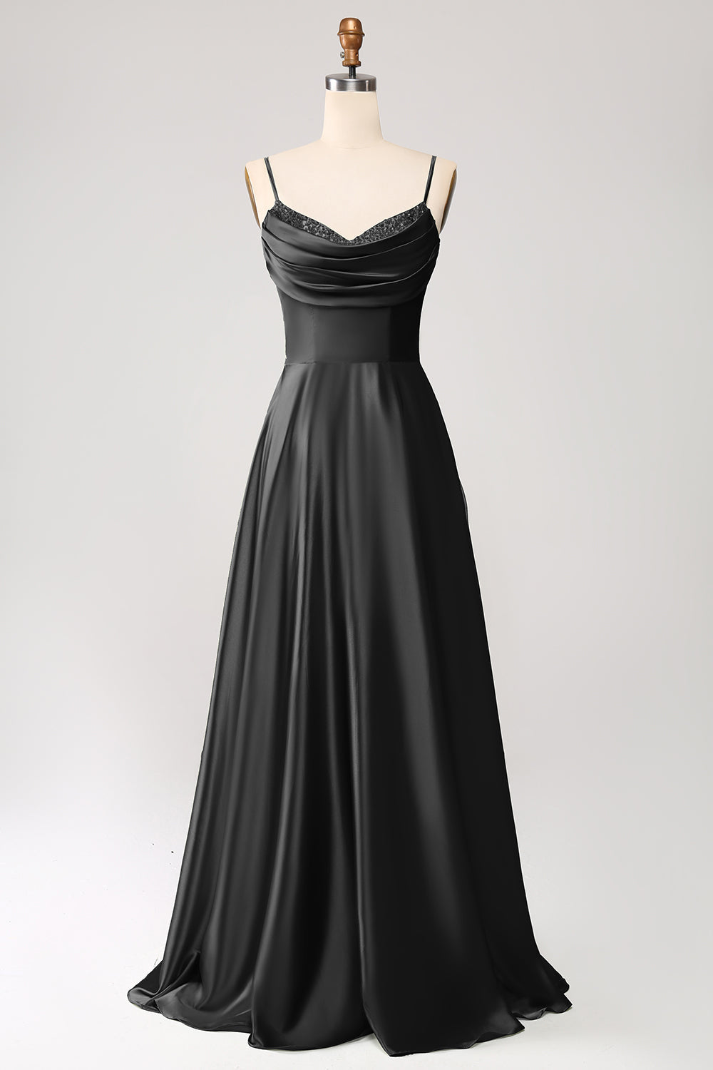 Dusty Sage A Line Cowl Neck Satin Long Prom Dress with Pleated