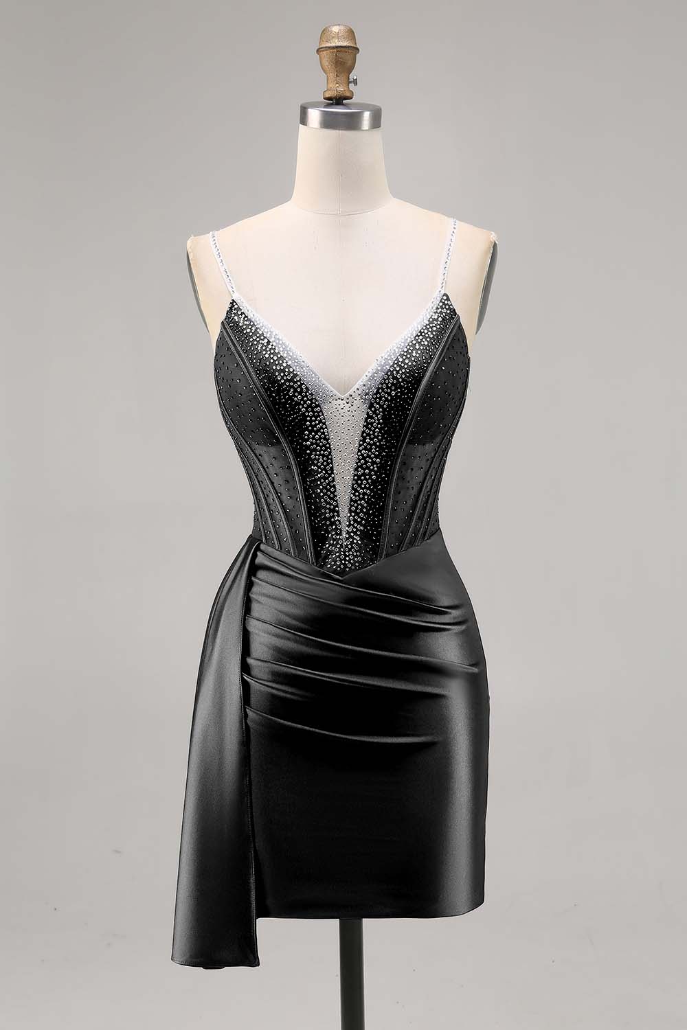 Sparkly Navy Corset Tight Satin Short Homecoming Dress with Beading