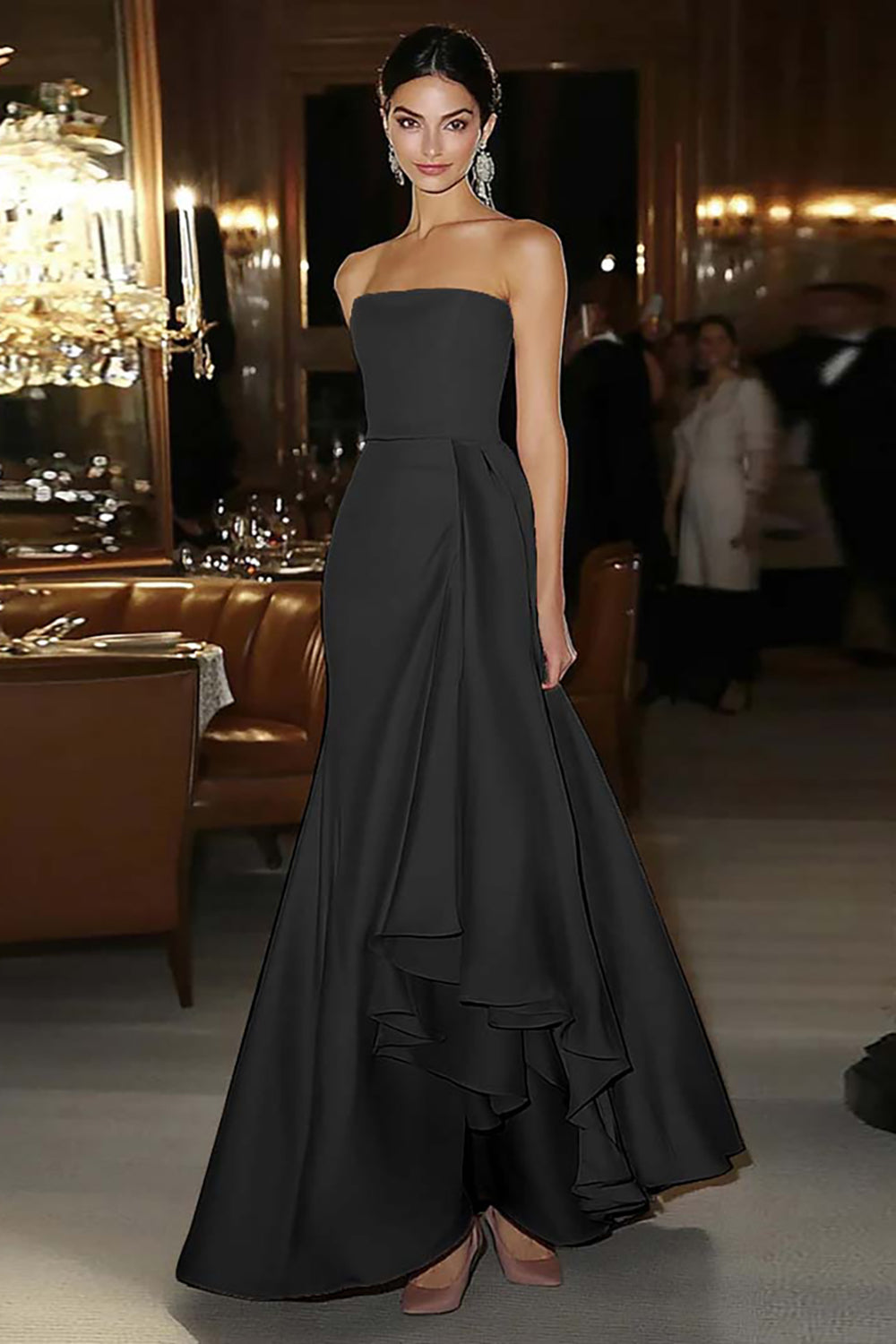 Sheath Pink Satin Strapless Gala Dress