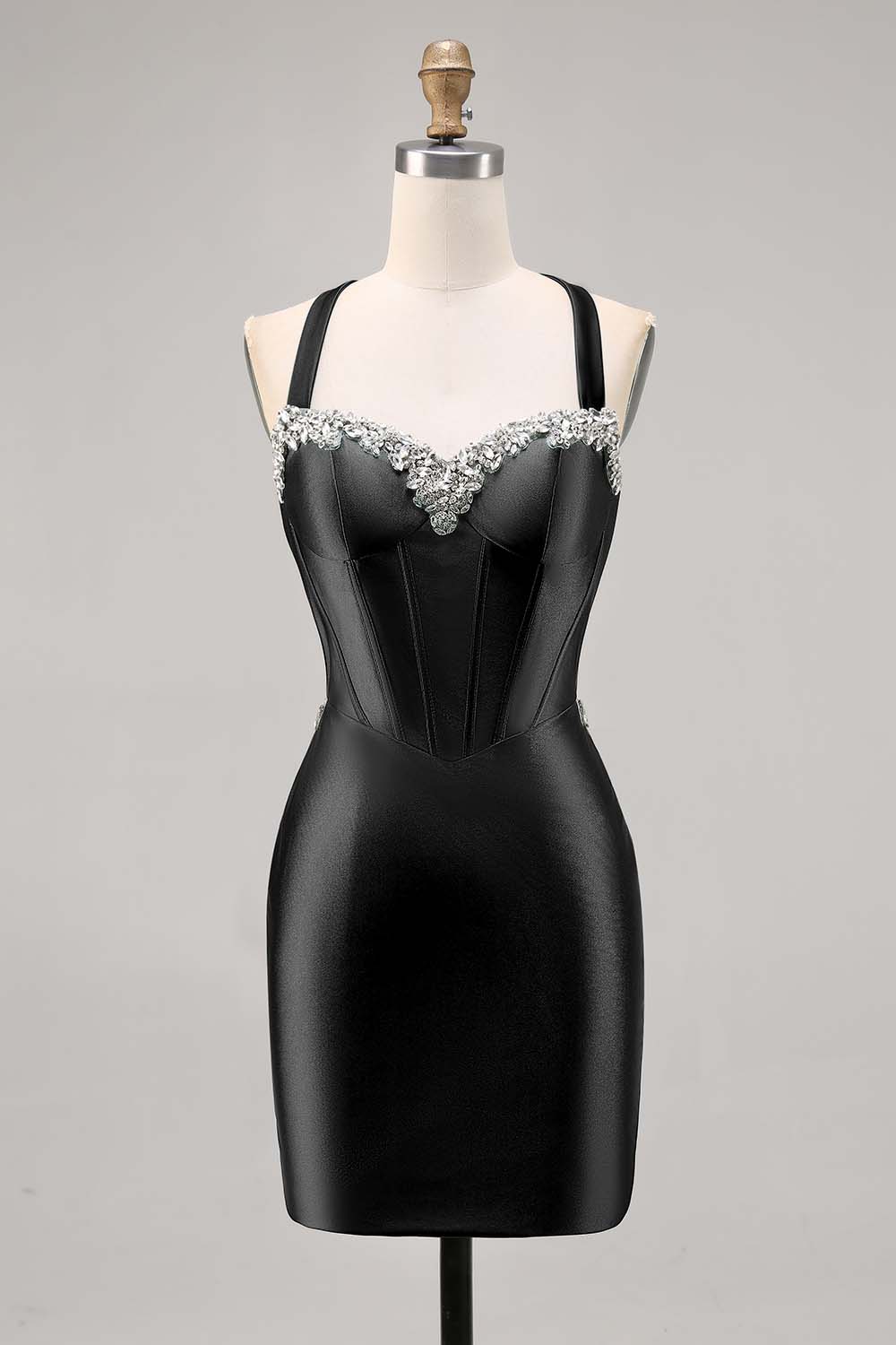 Sparkly Dark Green Corset Tight Satin Short Homecoming Dress with Beading