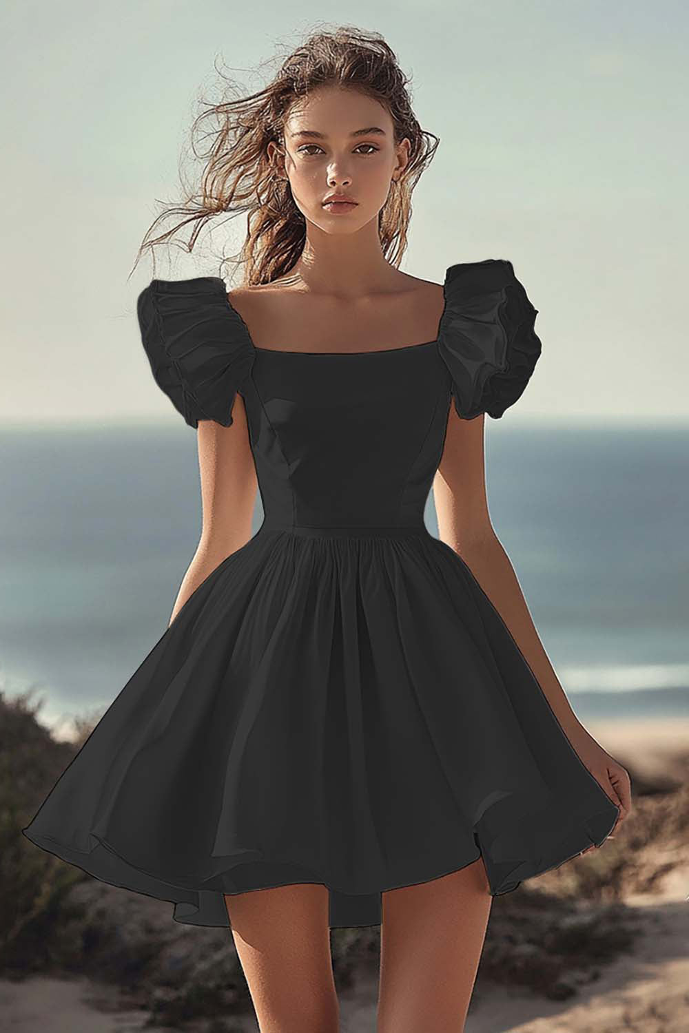 White Satin Mini A Line Graduation Dress with Ruffles