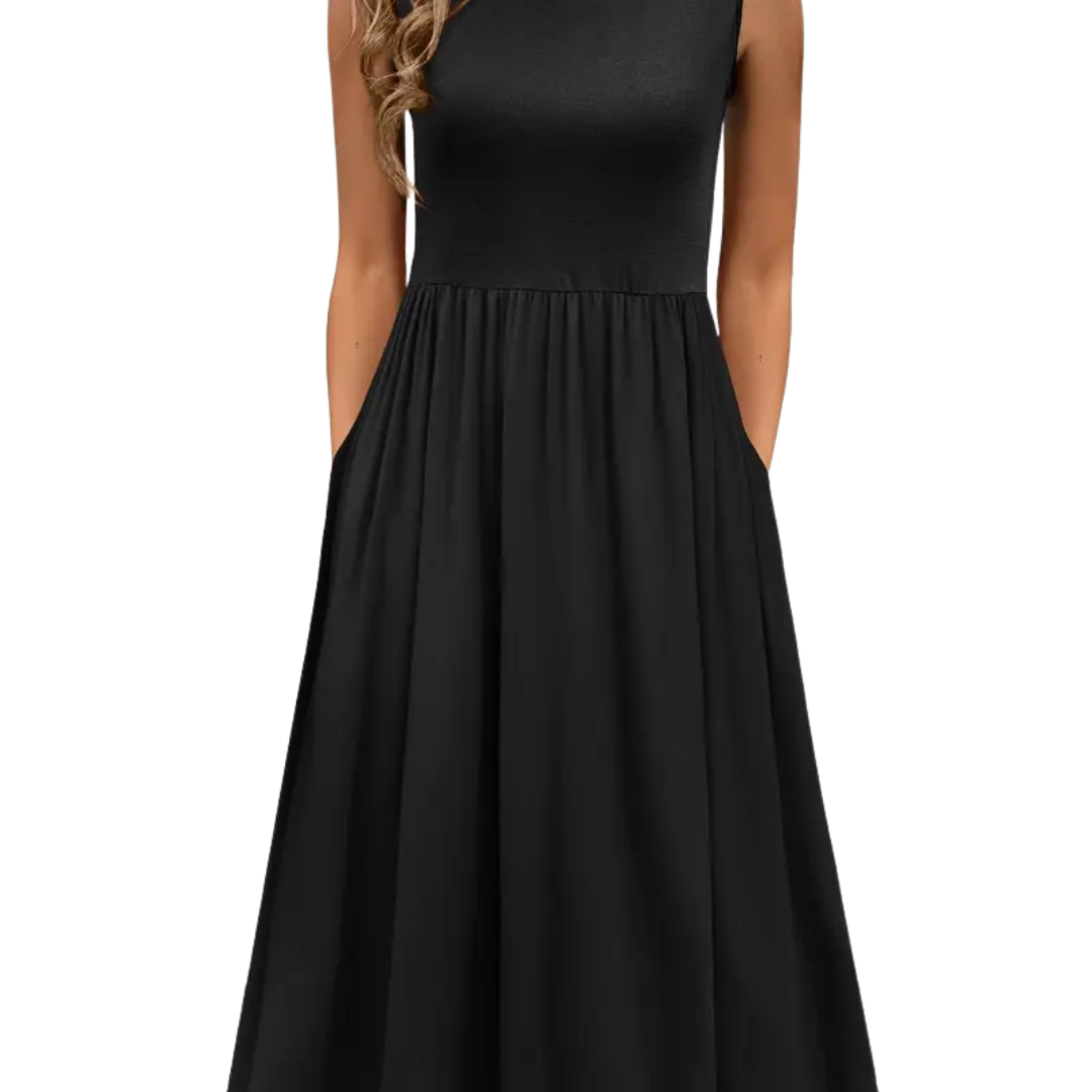 Crew Neck Sleeveless Floral Pocket Midi Dress 5