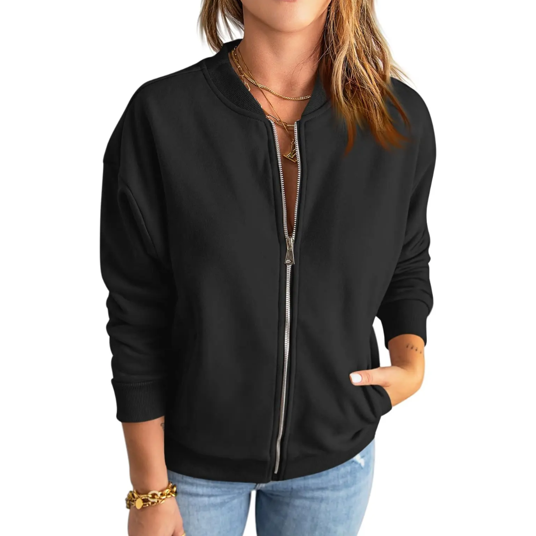 Zip Front Stand Collar Long Sleeve Sweatshirt Jacket 7