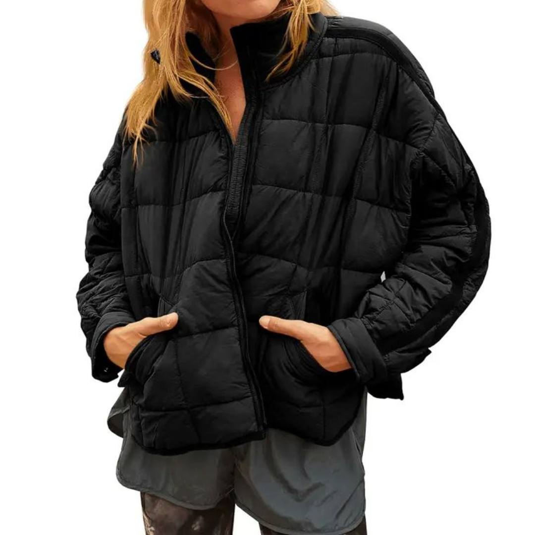 Stand Collar Zip Front Quilted Puffer Jacket 6