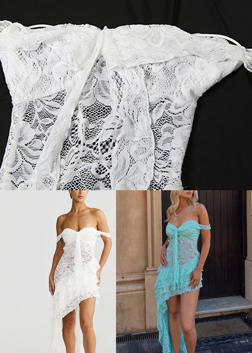 Blue Backless Sheer Lace Long Dress Sleeveless - View 5