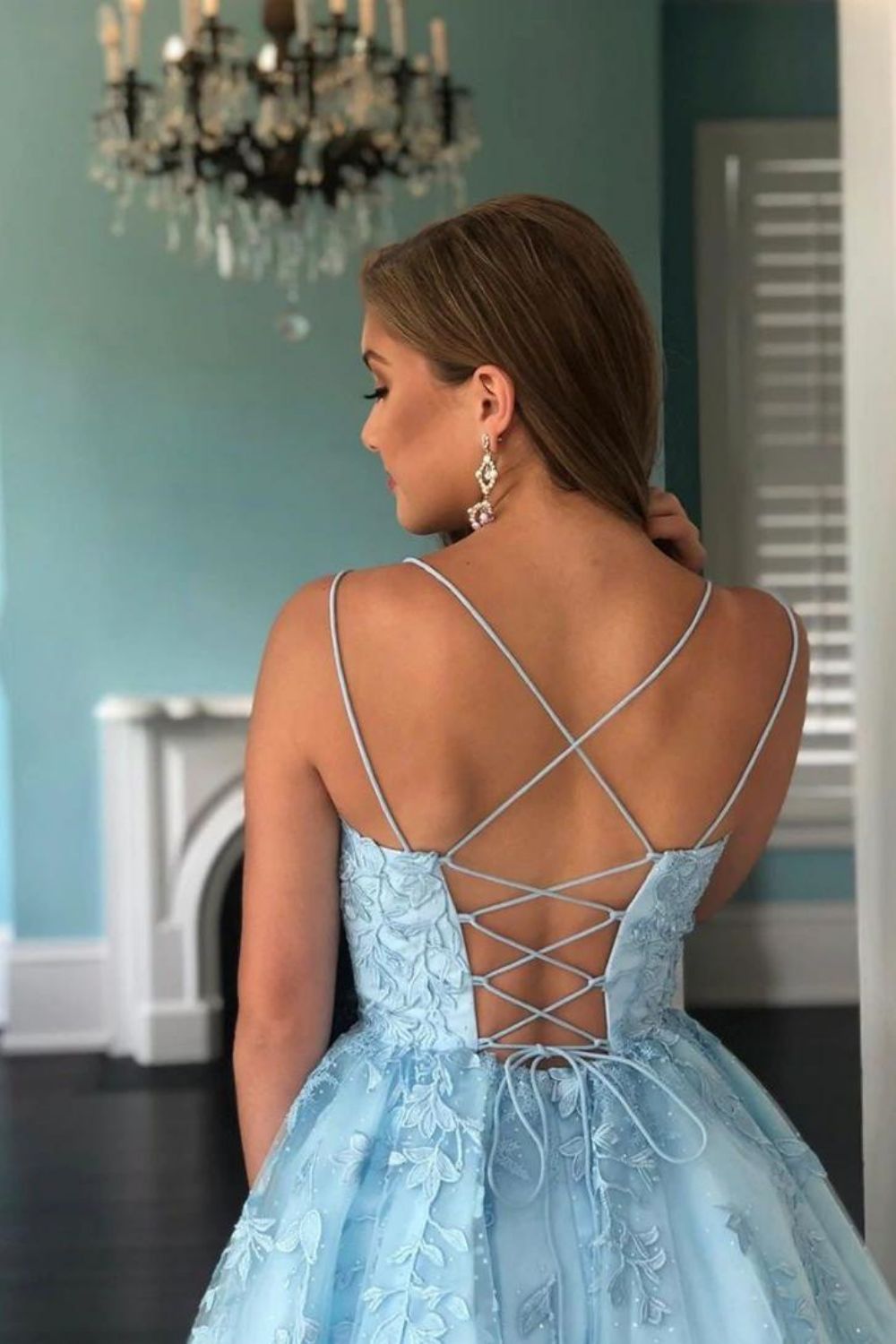 Blue A-line Corset Back Homecoming Dress With Applique