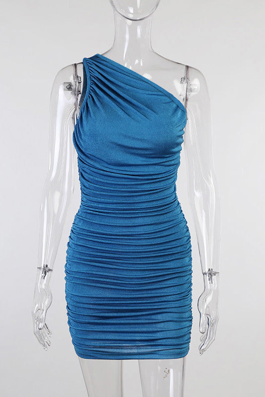 Velvet One-Shoulder Ruched Bodycon Mini Dress