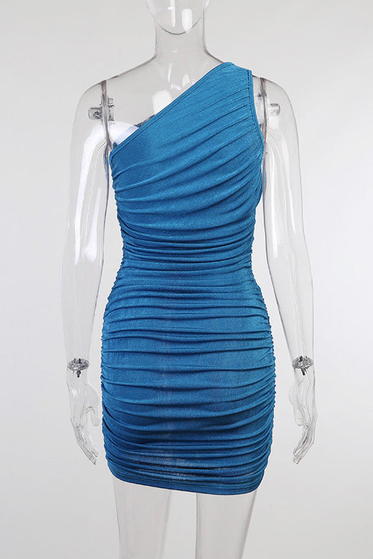 Velvet One-Shoulder Ruched Bodycon Mini Dress