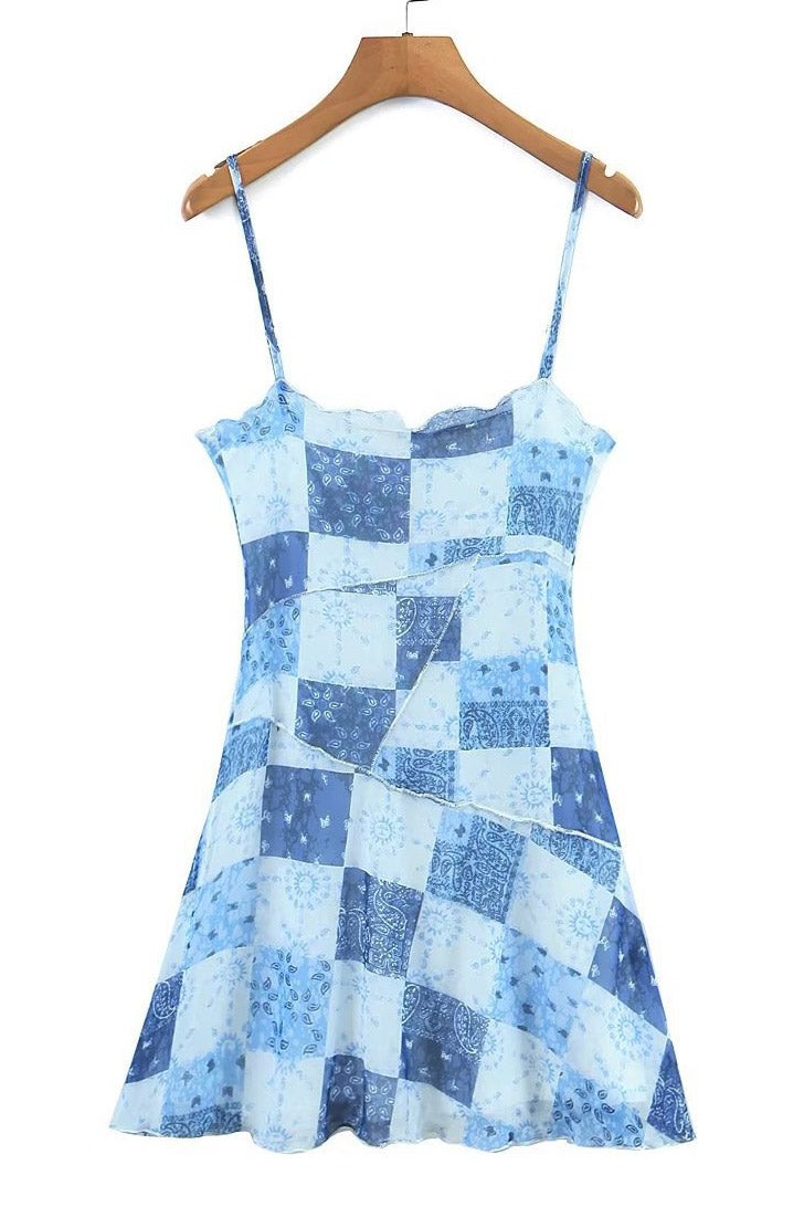 Blue Print Spaghetti Straps Midi Dress  Fashionpara