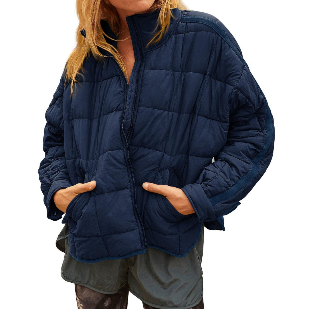 Stand Collar Zip Front Quilted Puffer Jacket 3