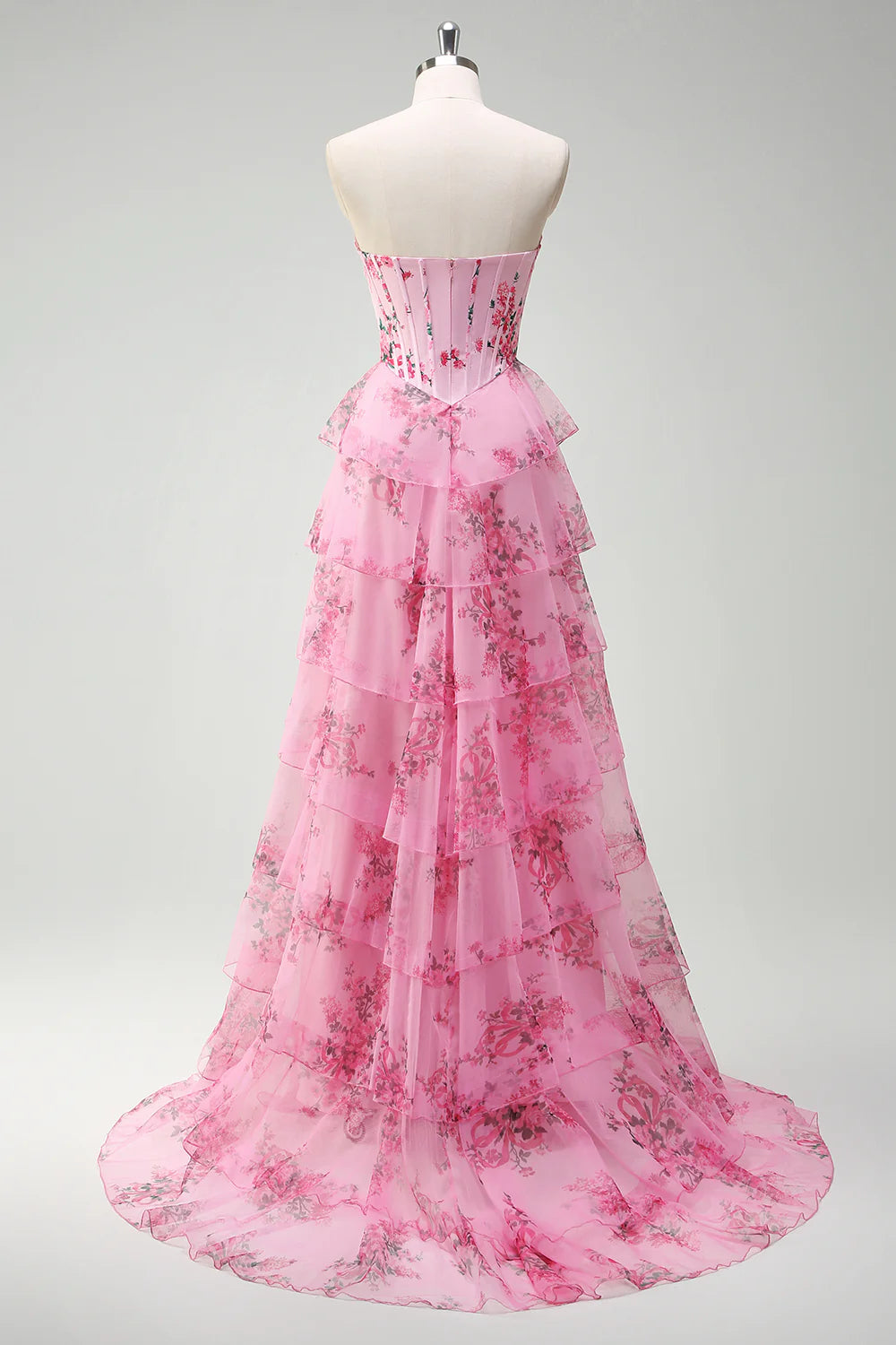Blue White Flower A-Line Sweetheart Tiered Long Prom Dress with Slit