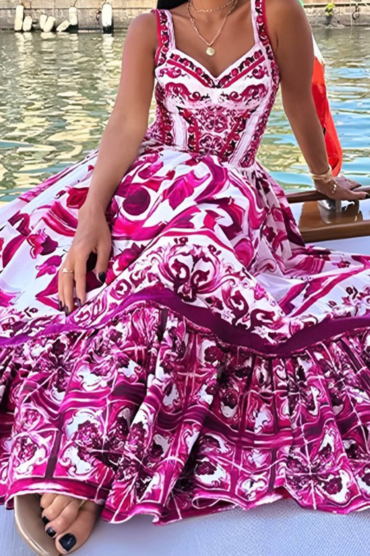 Bohemia V Neck Printed Cami Dress