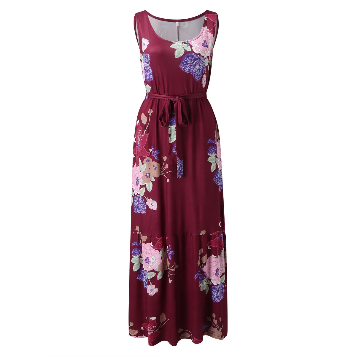 Bohemian Floral Long Summer Casual Maxi Sleeveless Lace Up Tank Vintage Party Robe Dress 5