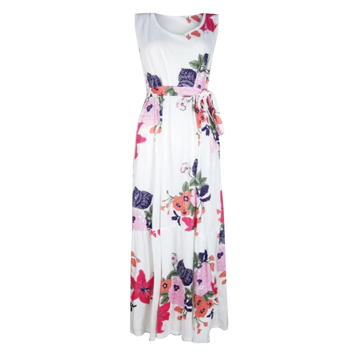 Bohemian Floral Long Summer Casual Maxi Sleeveless Lace Up Tank Vintage Party Robe Dress 4