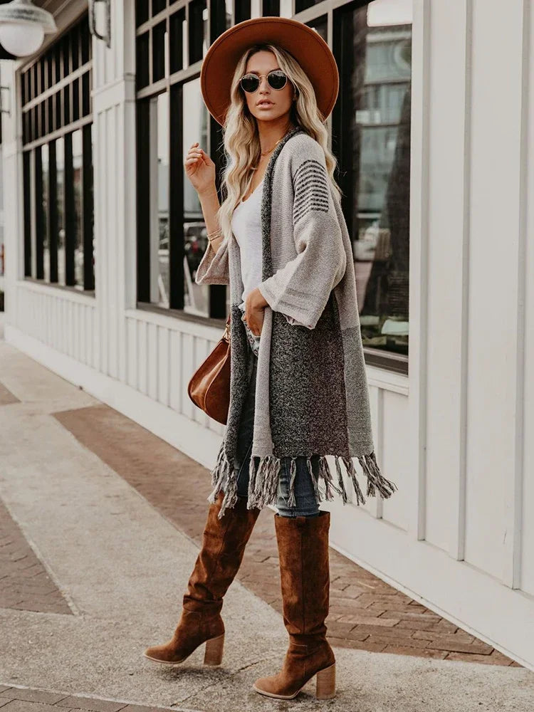 Bohemian Fringe Slim Long Vintage Winter Patchwork Female Coats - Fashionpara