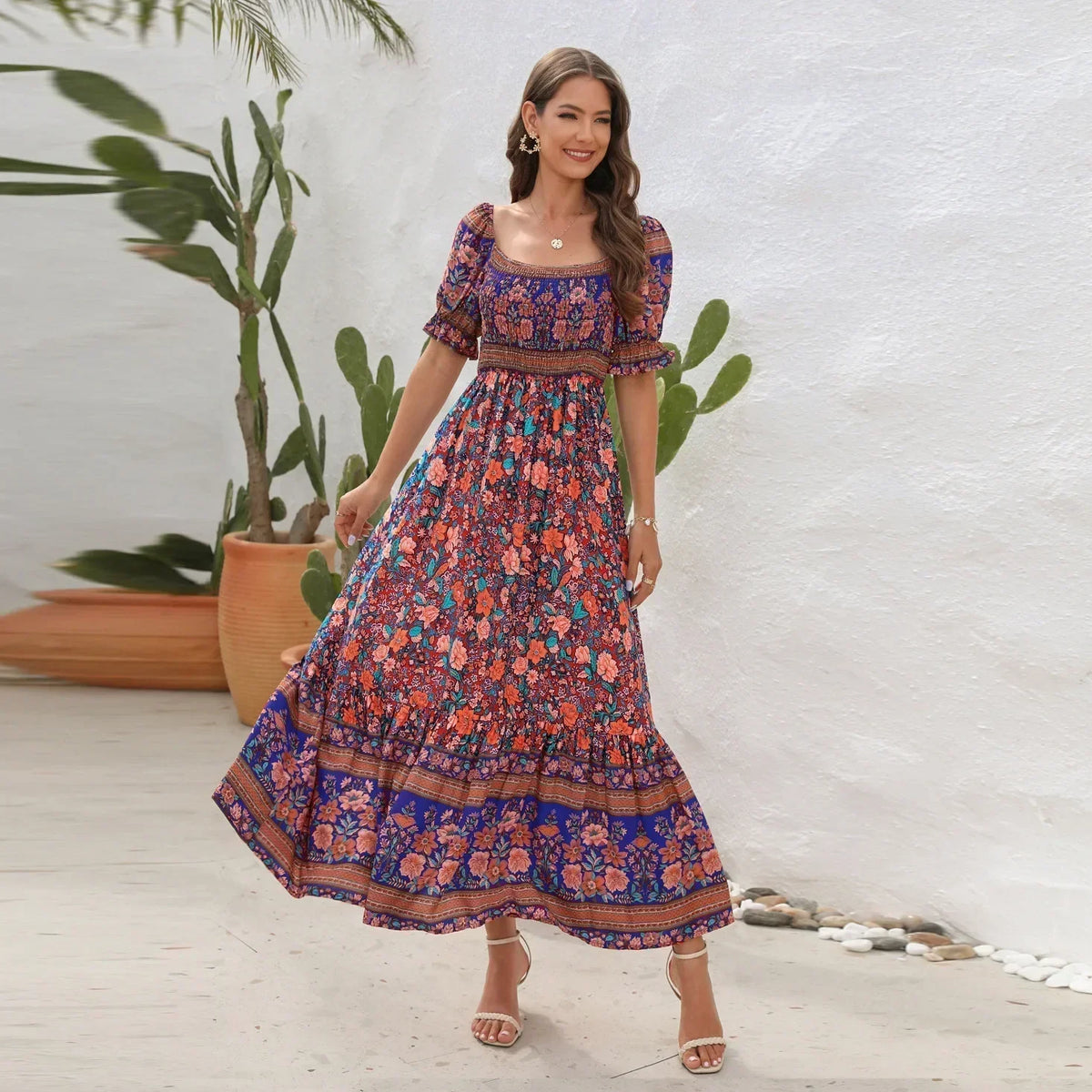 Floral Print Off Shoulder Tiered Maxi Dress