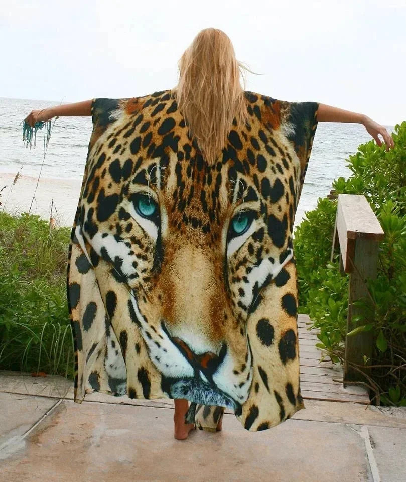 Chiffon Leopard Print Kimono Boho Beach Cover up