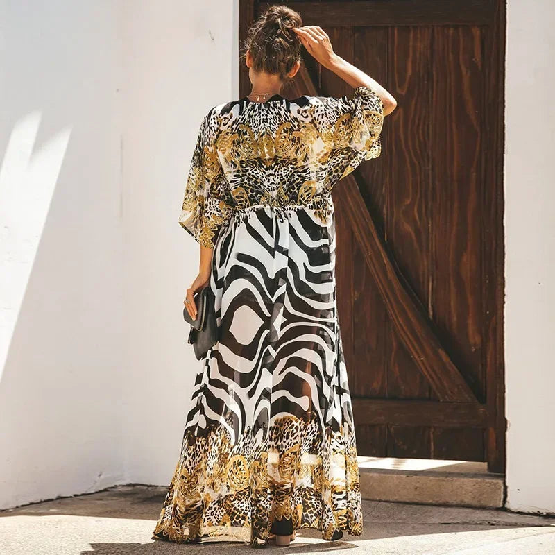 Chiffon Leopard Print Kimono Boho Beach Cover up