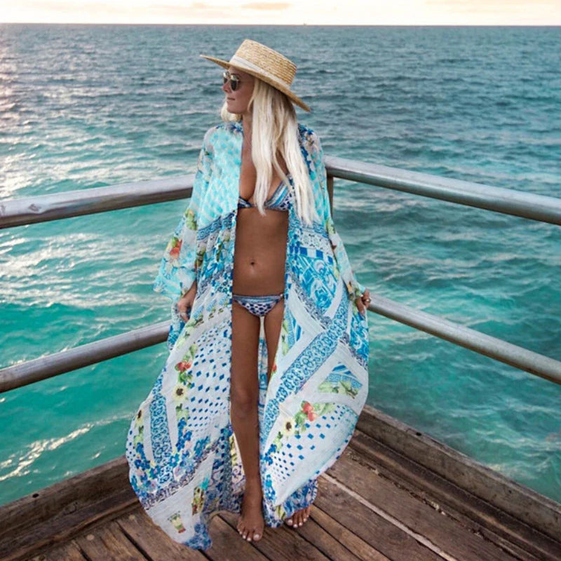 Chiffon Leopard Print Kimono Boho Beach Cover up