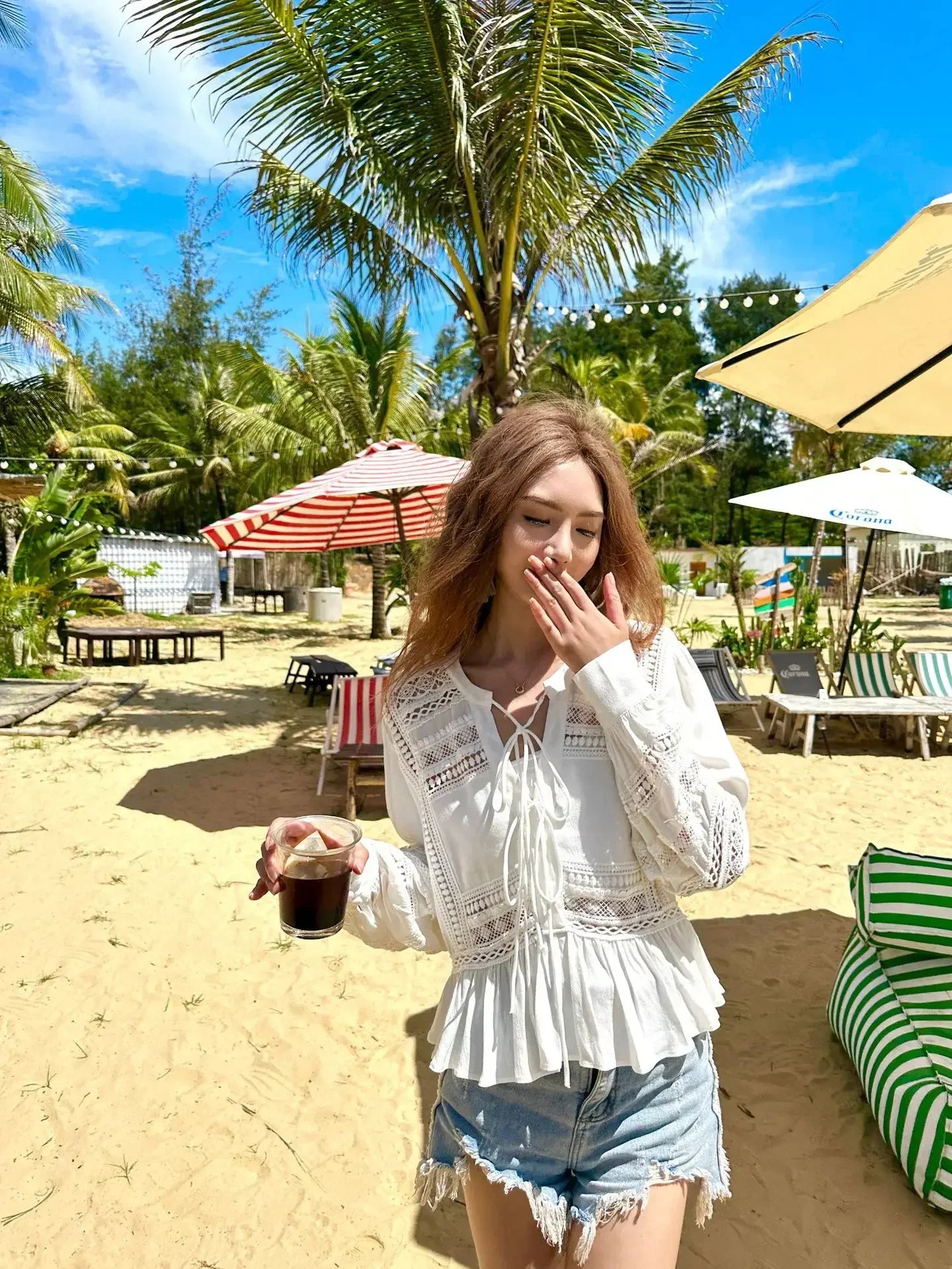 Hollow Out Lace Ethnic Long Sleeve Ruffles Boho Blouse