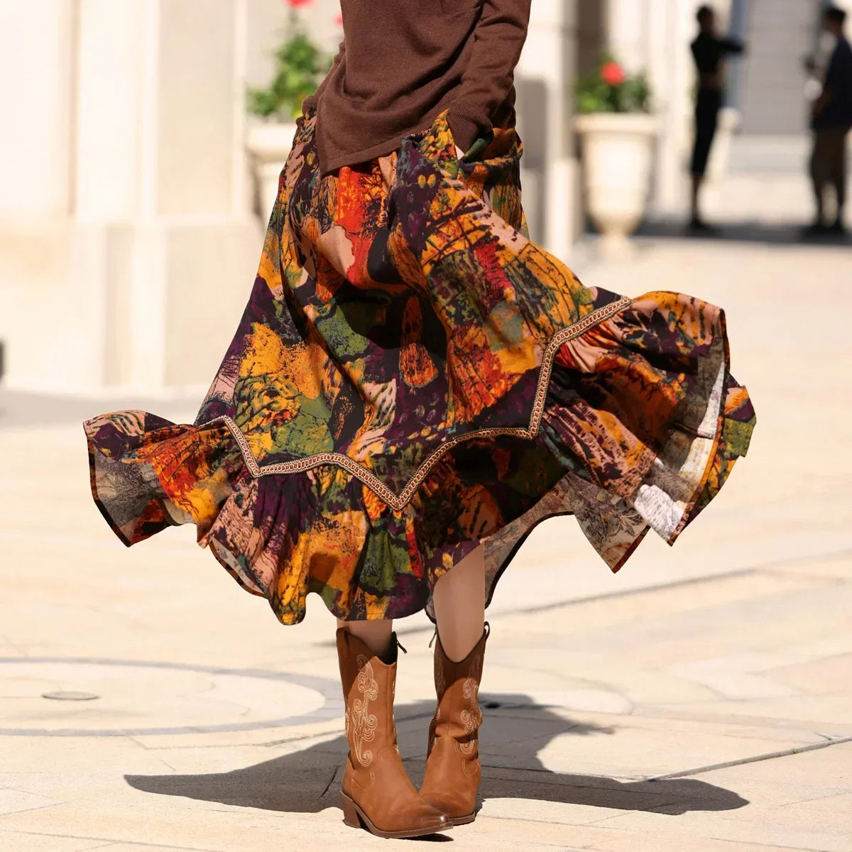 Boho Style Maxi Skirts Painting Printing Design Romantic Vintage A-line