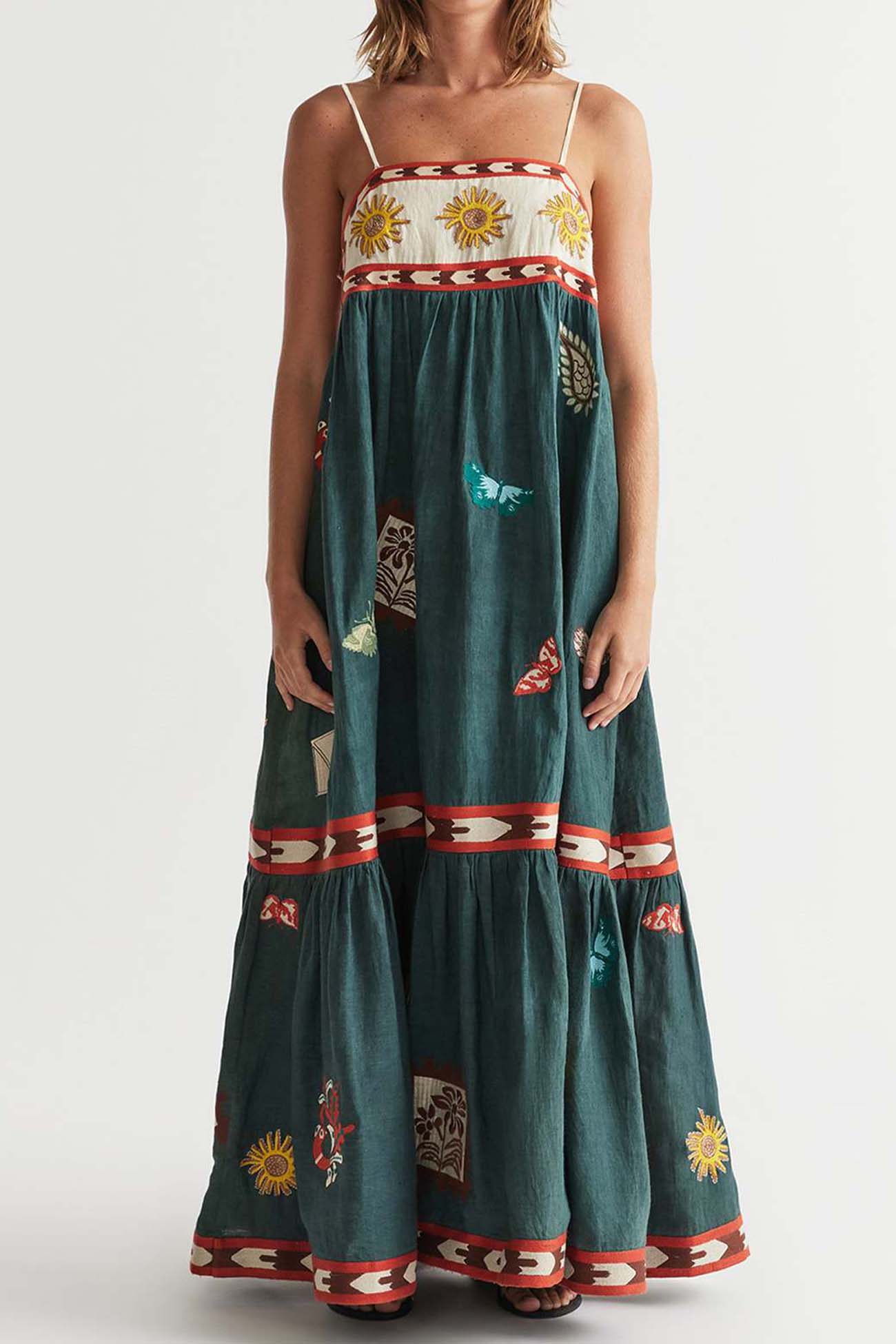 Boho Printed Spaghetti straps Backless Dress