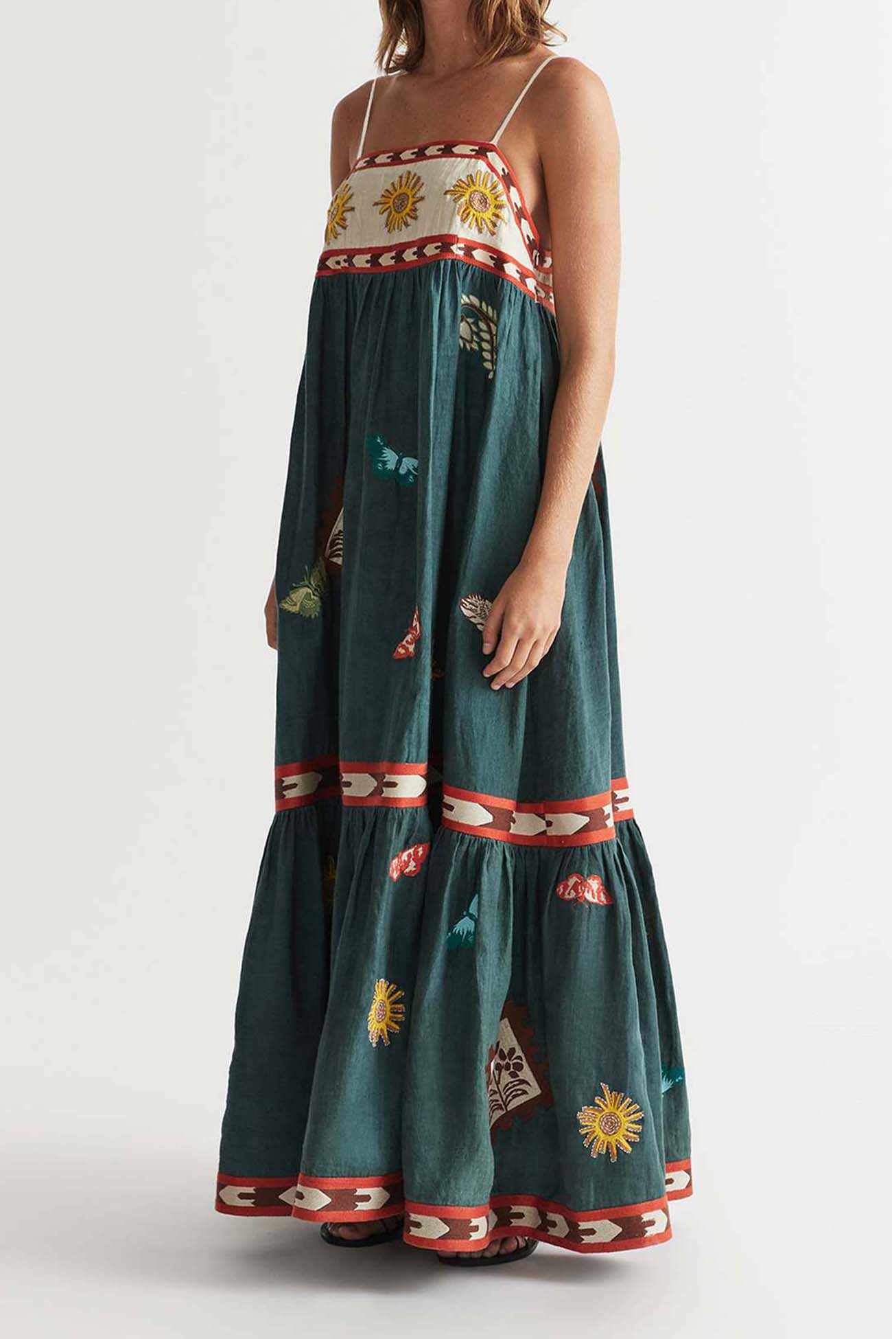 Boho Printed Spaghetti straps Backless Dress