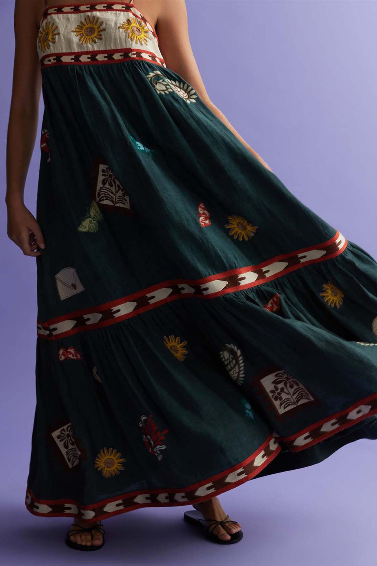 Boho Printed Spaghetti straps Backless Dress