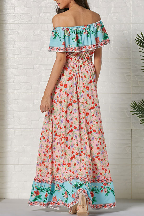 Boho Off-the-shoulder Print Ruffled Dress