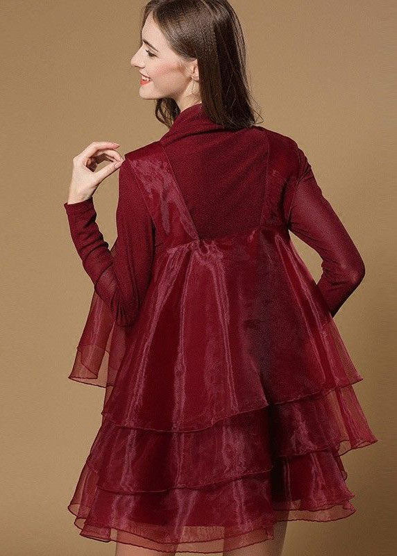 Organza Ruffle Overlay Mock Neck Long Sleeve Mini Dress - View 5