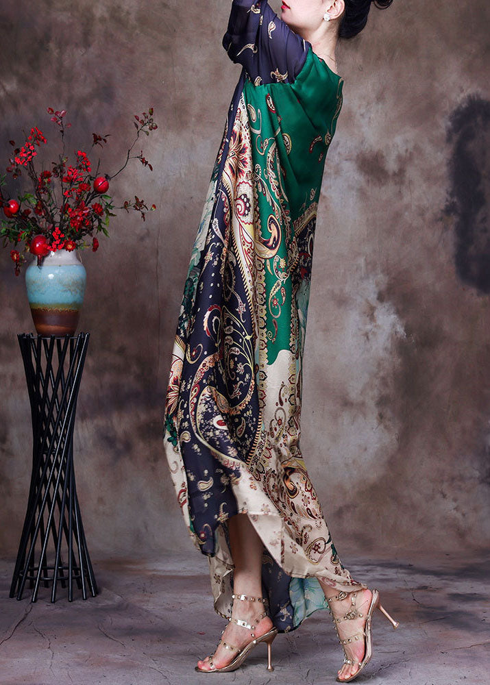 Mixed Print Round Neck Half Sleeve Patchwork Kaftan Maxi Dress - View 3