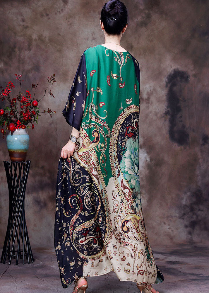 Mixed Print Round Neck Half Sleeve Patchwork Kaftan Maxi Dress - View 4