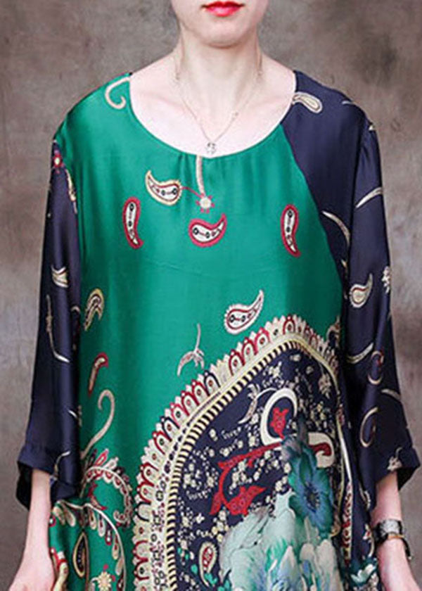 Mixed Print Round Neck Half Sleeve Patchwork Kaftan Maxi Dress - View 5