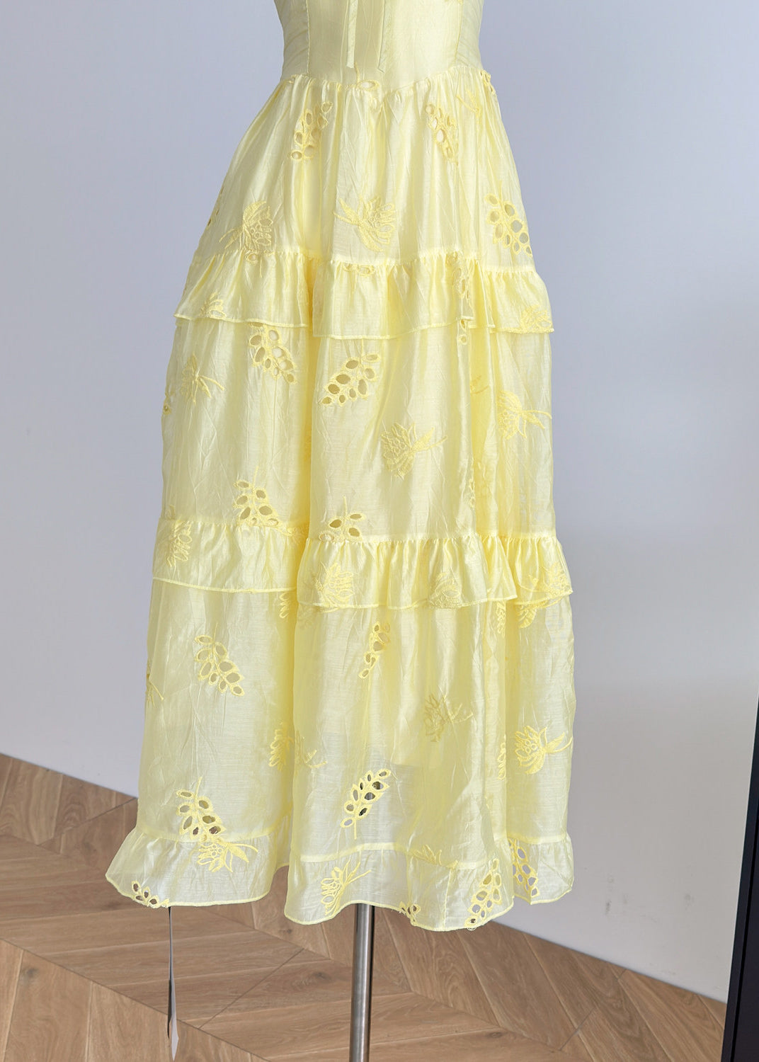 Eyelet Embroidery Square Neck Tie Ruffle Puff Sleeve Tiered Maxi Dress - View 5